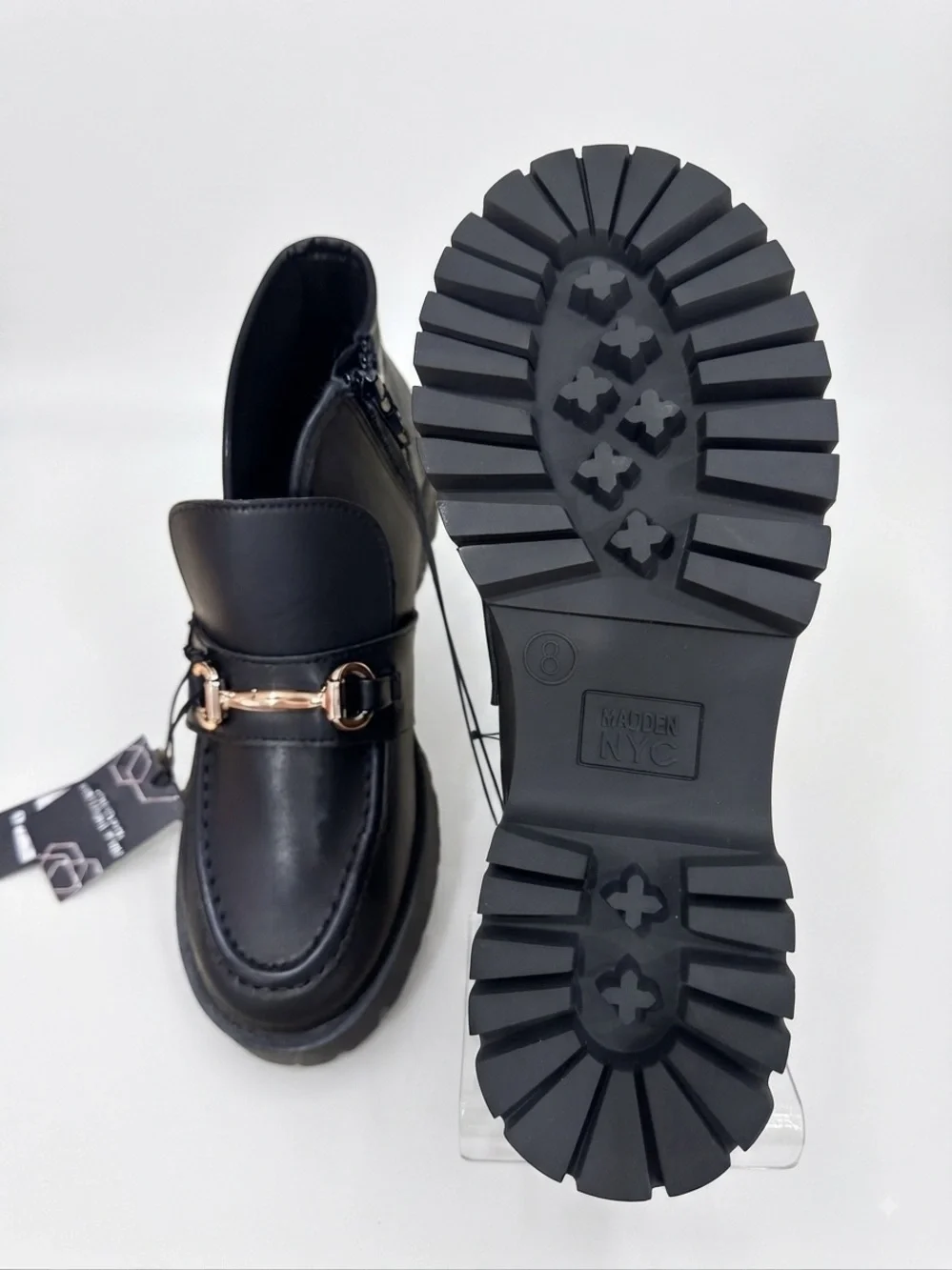 Madden NYC Women's Faux Suede Lug Sole Loafer Booties Black NWT